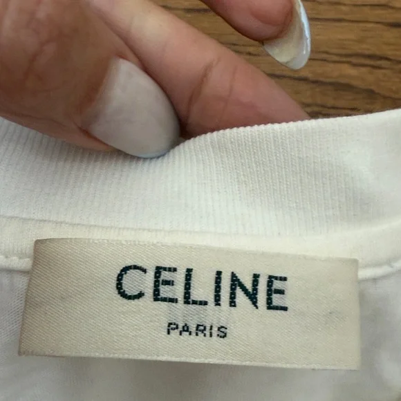 Celine White Logo Tee with Black Embroidered Paris Graphic - Picture 2 of 8